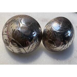 Vintage VTG sterling silver 925 dome button earrings with floral engraving 6.19g